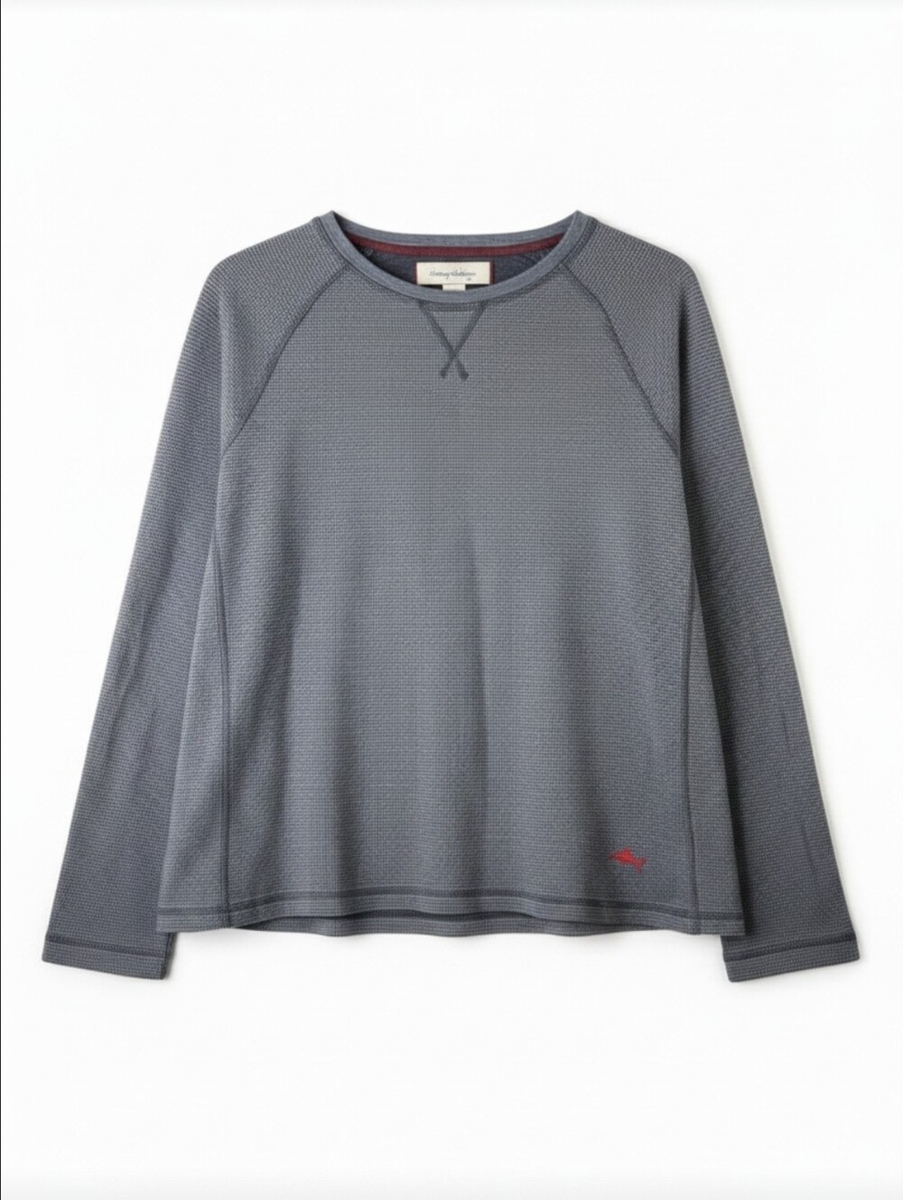 Tommy Bahama Men's L Waffle Knit Thermal Long Sleeve Shirt - Gray Micro Check
